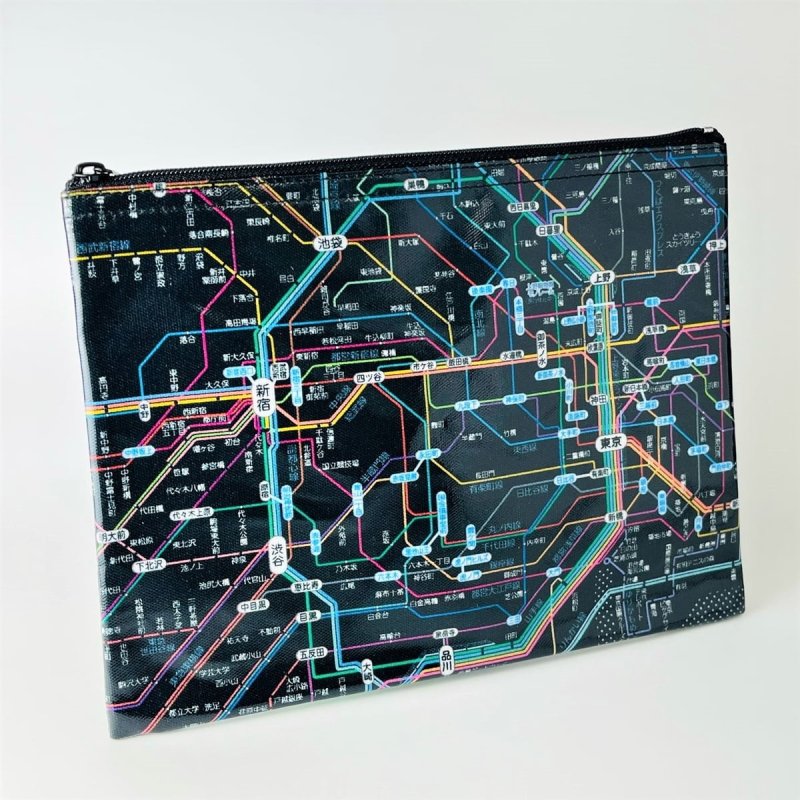 画像1: 鉄道路線図ラミネートポーチ 首都圏 日本語(ブラック) (1)